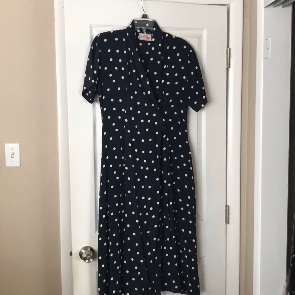 Pier One Passport Navy Blue dot dress size Medium